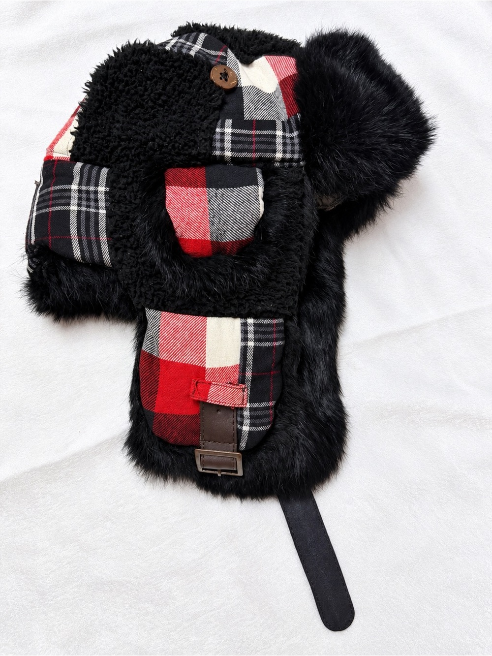 Vtg Mad Bomber Kids Buffalo Plaid Rabbit Fur Trapper Hat Small Winter Gorpcore